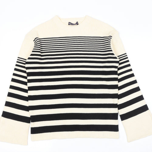Marks and Spencer Womens Black Crew Neck Striped Polyester Pullover Jumper Size M