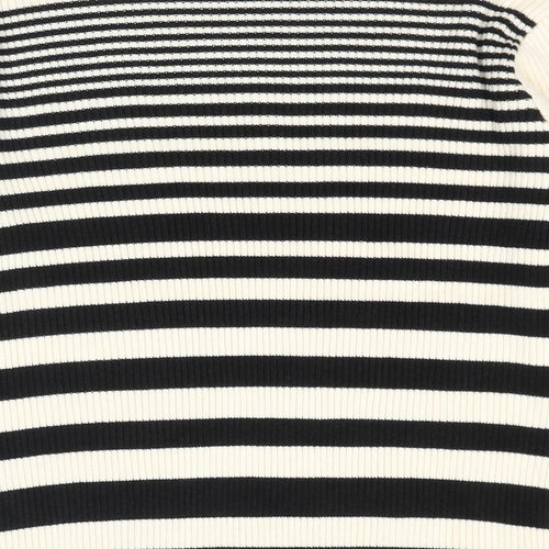 Marks and Spencer Womens Black Crew Neck Striped Polyester Pullover Jumper Size M
