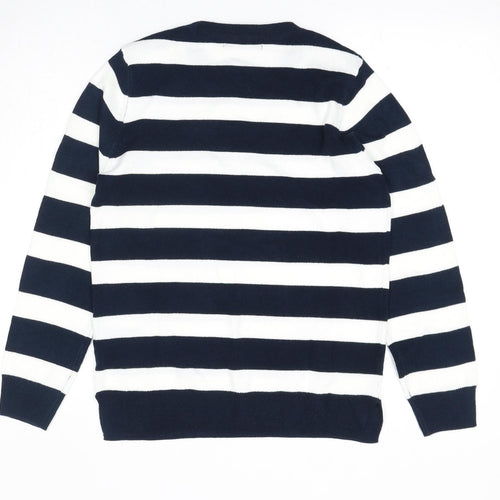 Marks and Spencer Womens Blue Round Neck Striped Acrylic Pullover Jumper Size 10