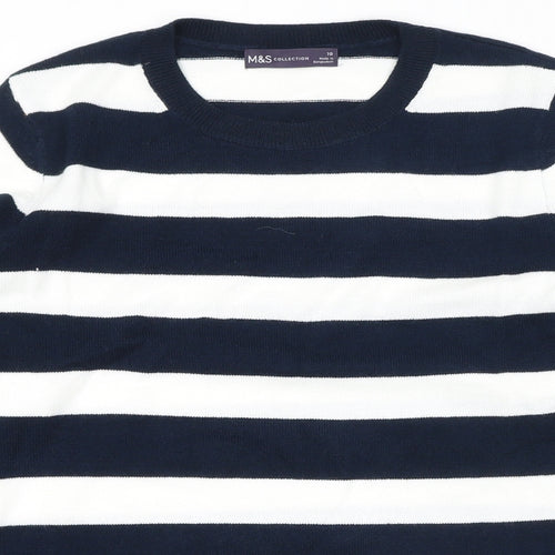Marks and Spencer Womens Blue Round Neck Striped Acrylic Pullover Jumper Size 10