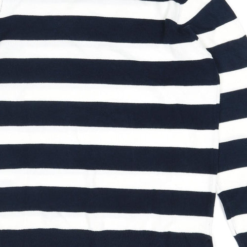 Marks and Spencer Womens Blue Round Neck Striped Acrylic Pullover Jumper Size 10