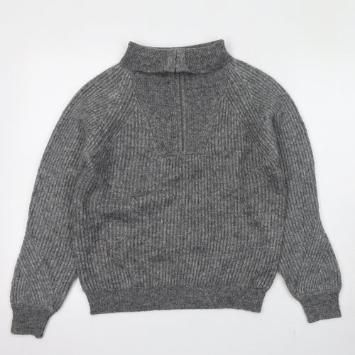 Marks and Spencer Womens Grey High Neck Polyester Henley Jumper Size S