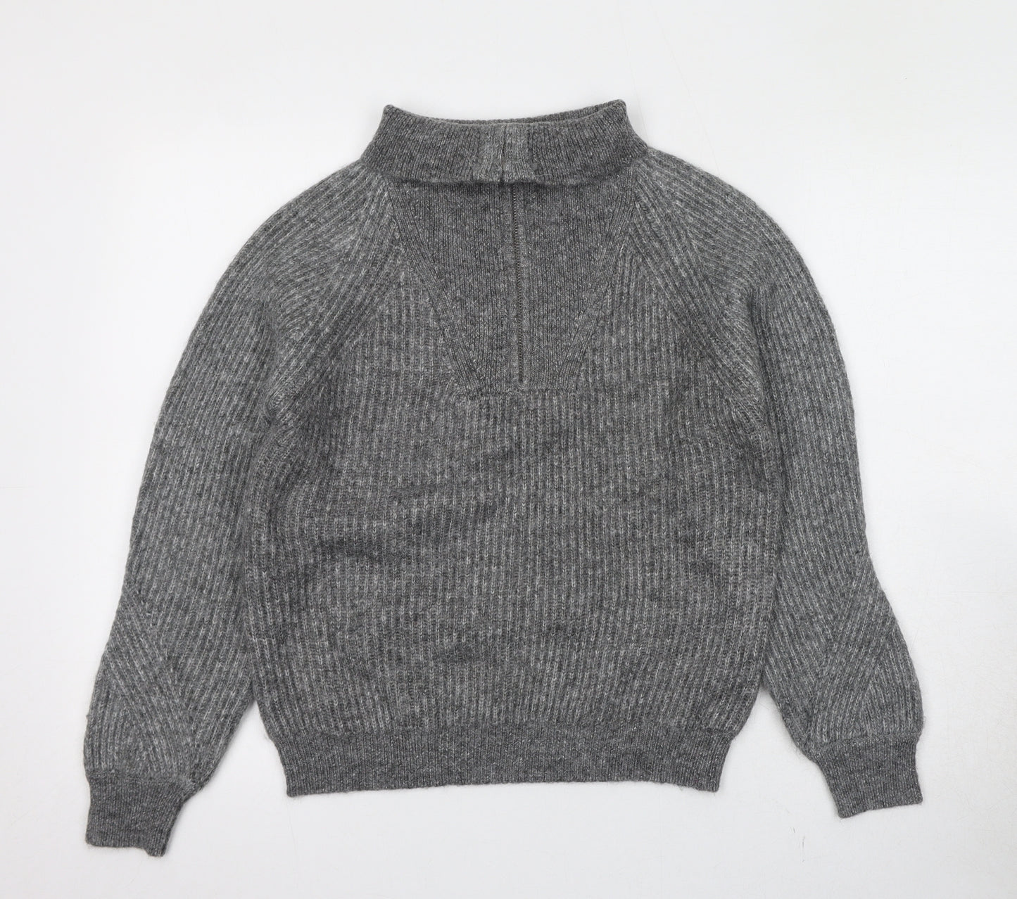 Marks and Spencer Womens Grey High Neck Polyester Henley Jumper Size S