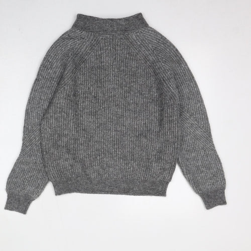 Marks and Spencer Womens Grey High Neck Polyester Henley Jumper Size S