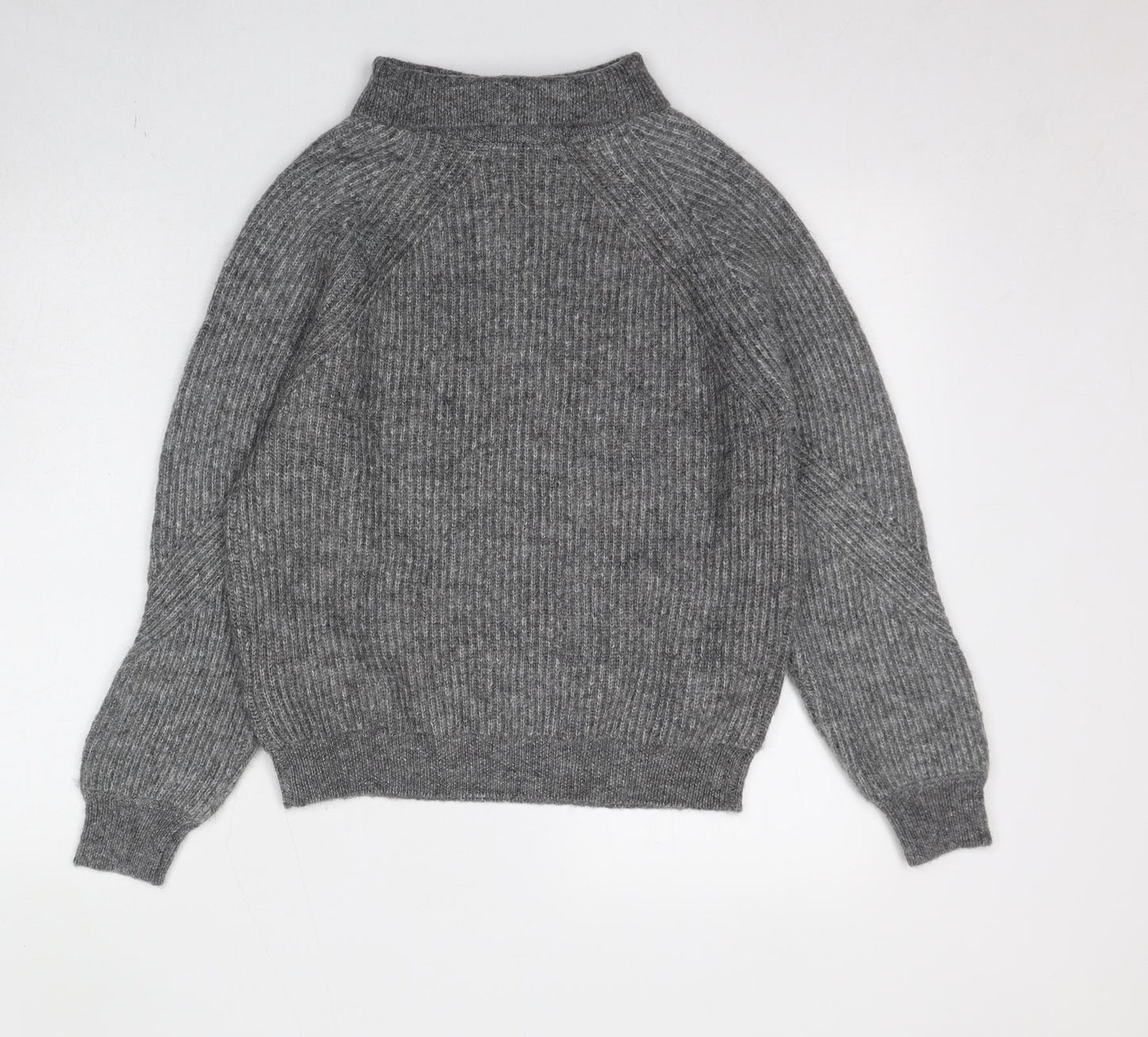 Marks and Spencer Womens Grey High Neck Polyester Henley Jumper Size S