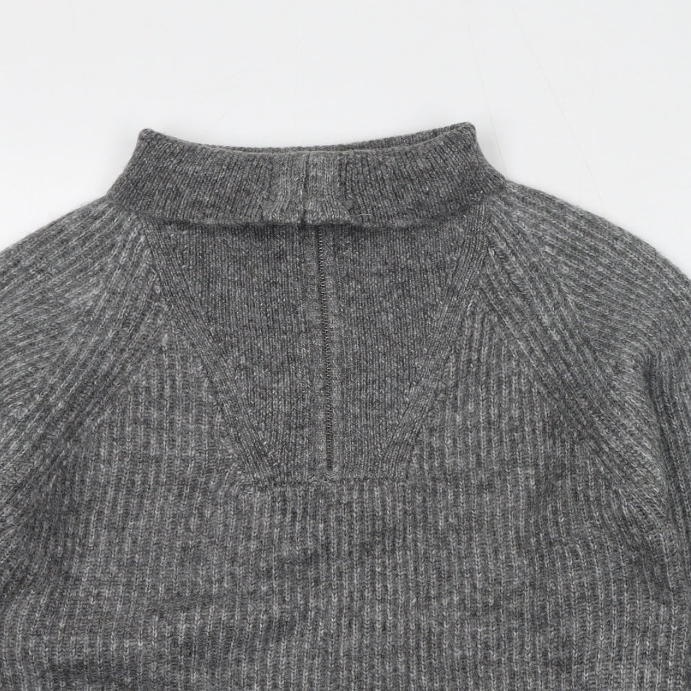 Marks and Spencer Womens Grey High Neck Polyester Henley Jumper Size S
