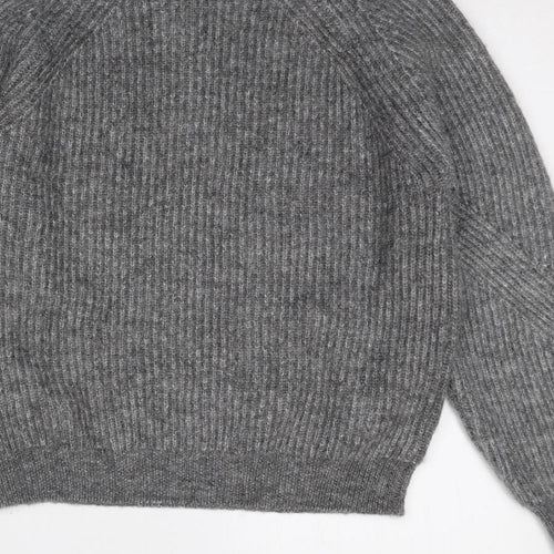 Marks and Spencer Womens Grey High Neck Polyester Henley Jumper Size S