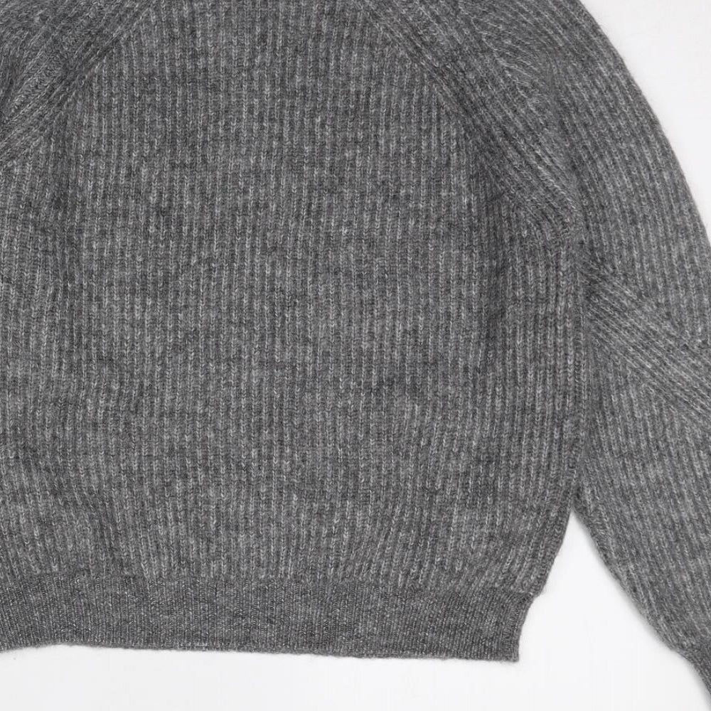 Marks and Spencer Womens Grey High Neck Polyester Henley Jumper Size S
