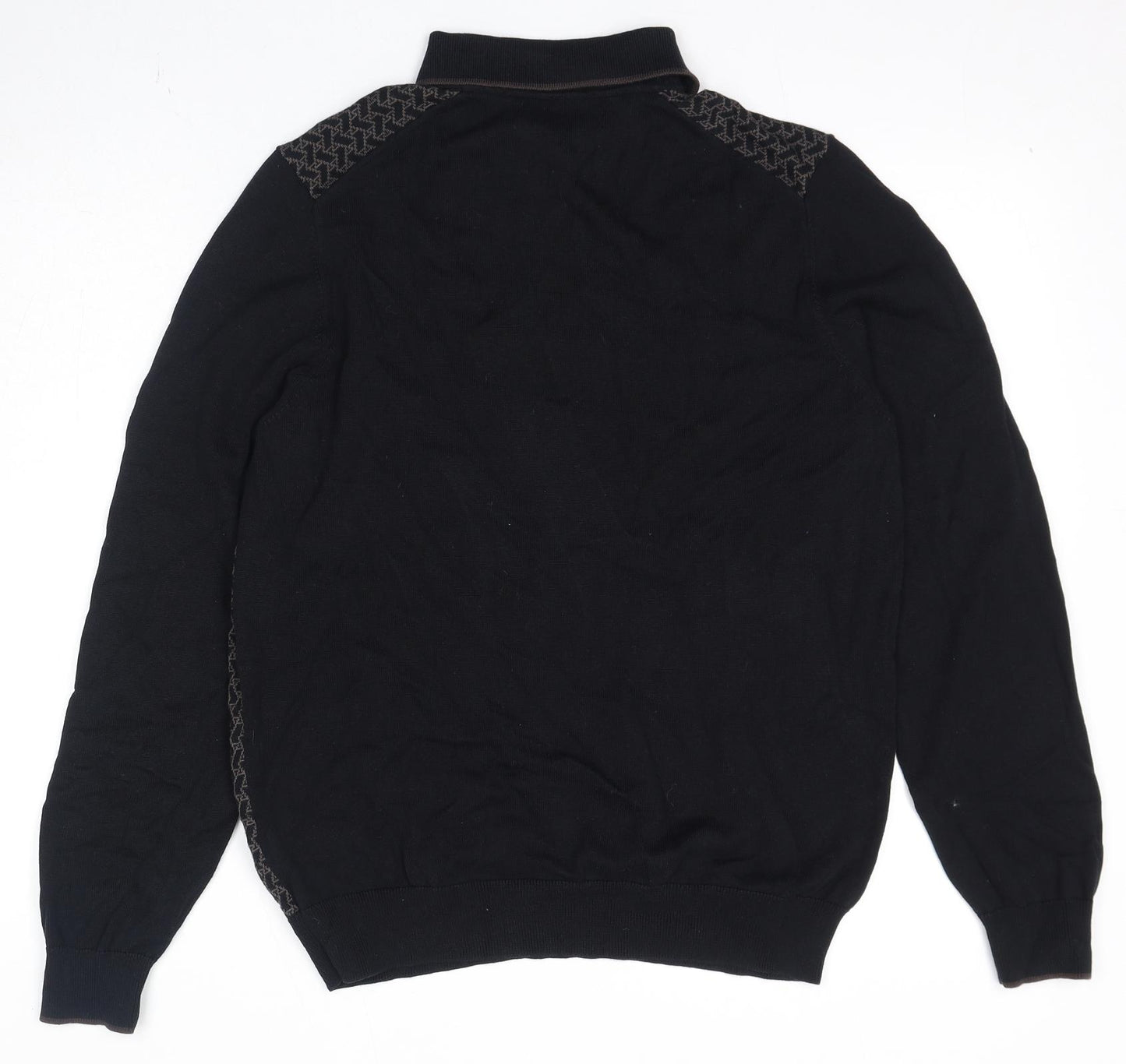Autograph Mens Black Collared Geometric Cotton Pullover Jumper Size M Long Sleeve