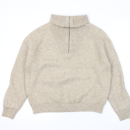 Marks and Spencer Womens Beige High Neck Polyester Henley Jumper Size M