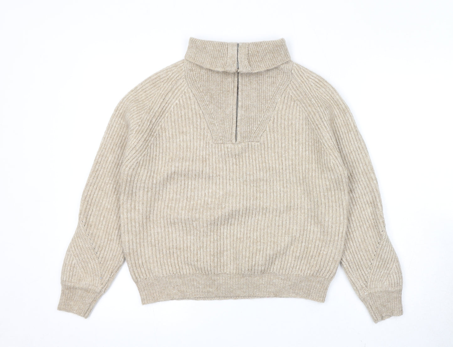 Marks and Spencer Womens Beige High Neck Polyester Henley Jumper Size M