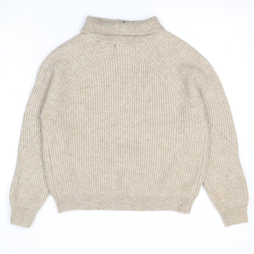 Marks and Spencer Womens Beige High Neck Polyester Henley Jumper Size M