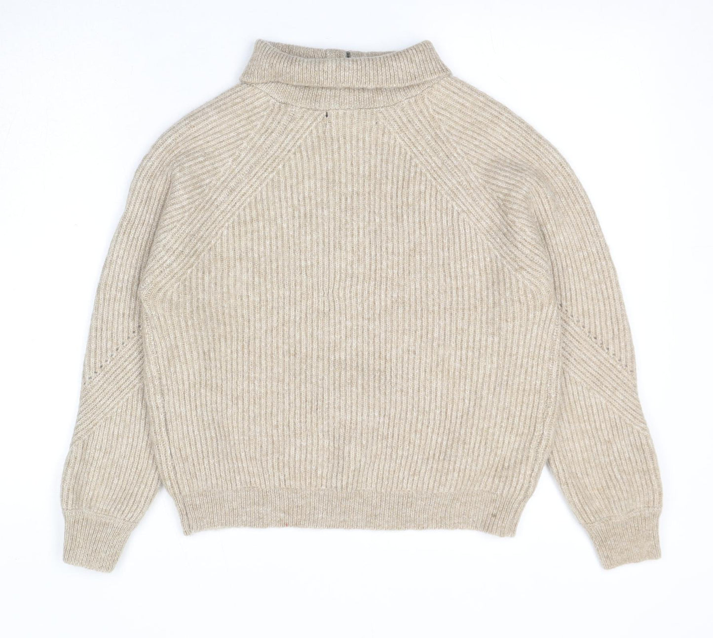 Marks and Spencer Womens Beige High Neck Polyester Henley Jumper Size M