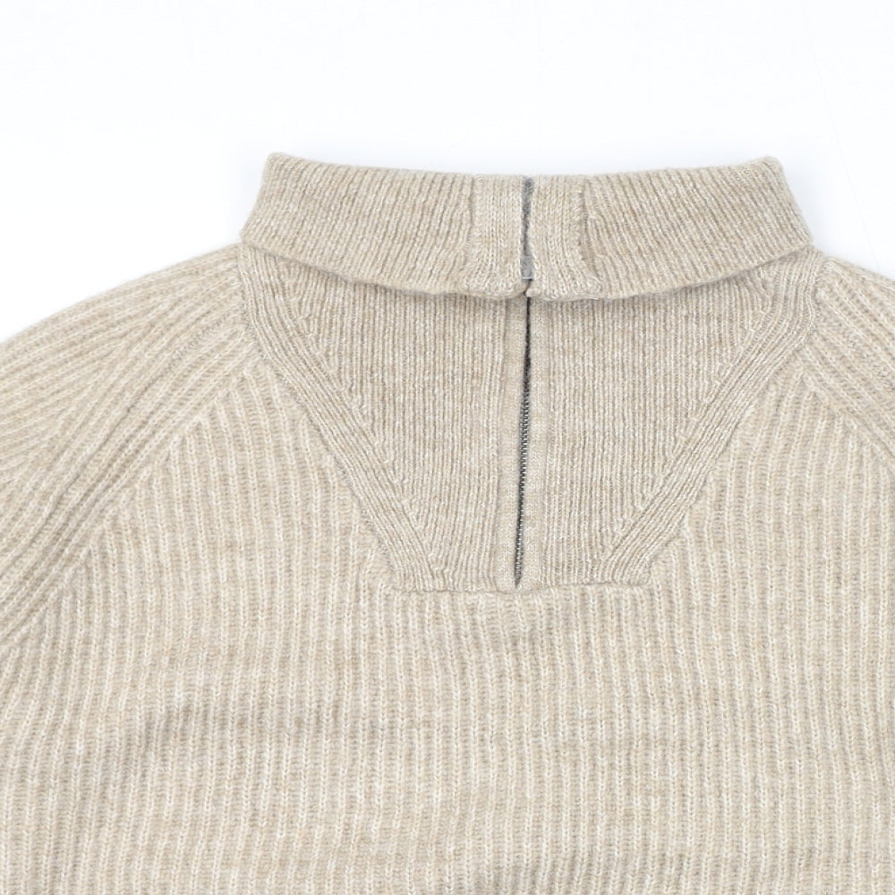 Marks and Spencer Womens Beige High Neck Polyester Henley Jumper Size M