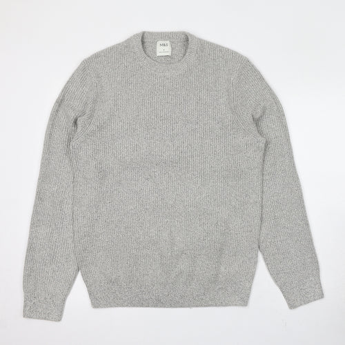 Marks and Spencer Mens Grey Crew Neck Polyamide Pullover Jumper Size M Long Sleeve