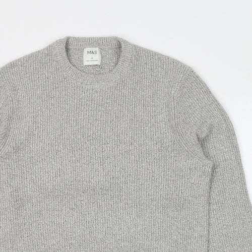 Marks and Spencer Mens Grey Crew Neck Polyamide Pullover Jumper Size M Long Sleeve