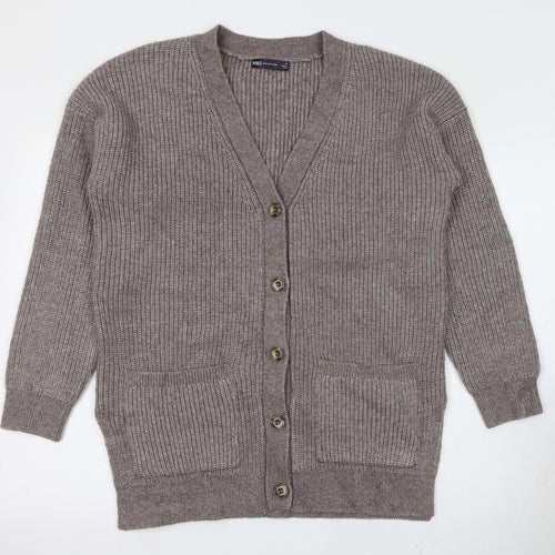 Marks and Spencer Womens Beige V-Neck Polyester Cardigan Jumper Size M