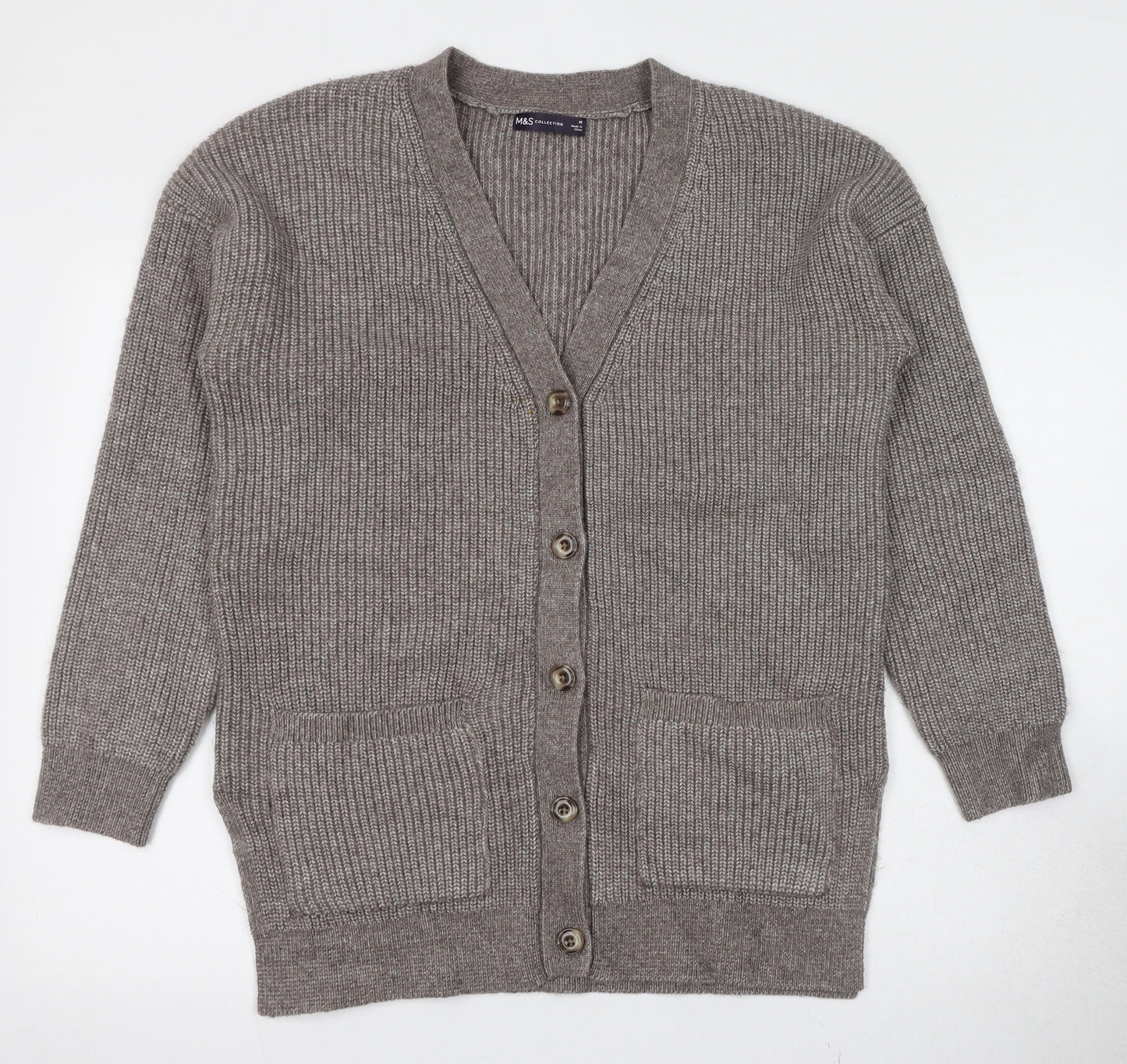 Marks and Spencer Womens Beige V-Neck Polyester Cardigan Jumper Size M