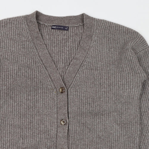 Marks and Spencer Womens Beige V-Neck Polyester Cardigan Jumper Size M