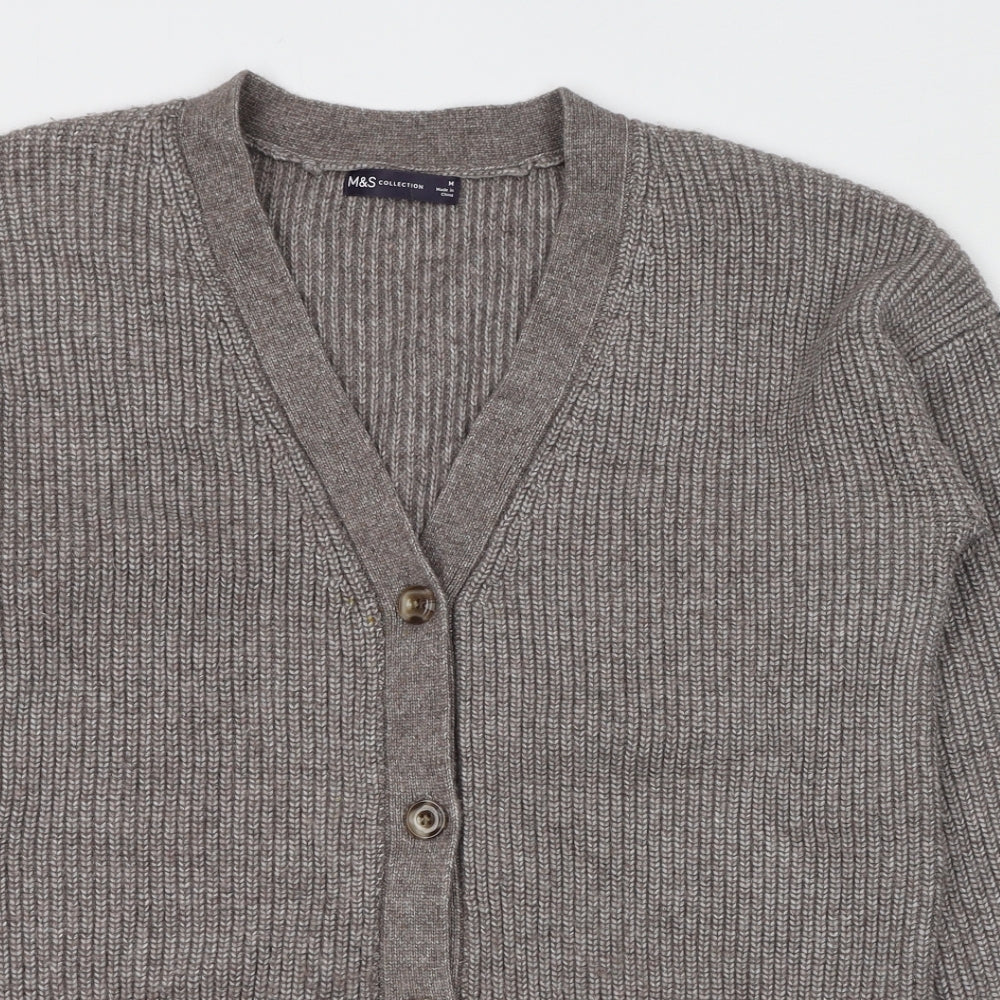 Marks and Spencer Womens Beige V-Neck Polyester Cardigan Jumper Size M