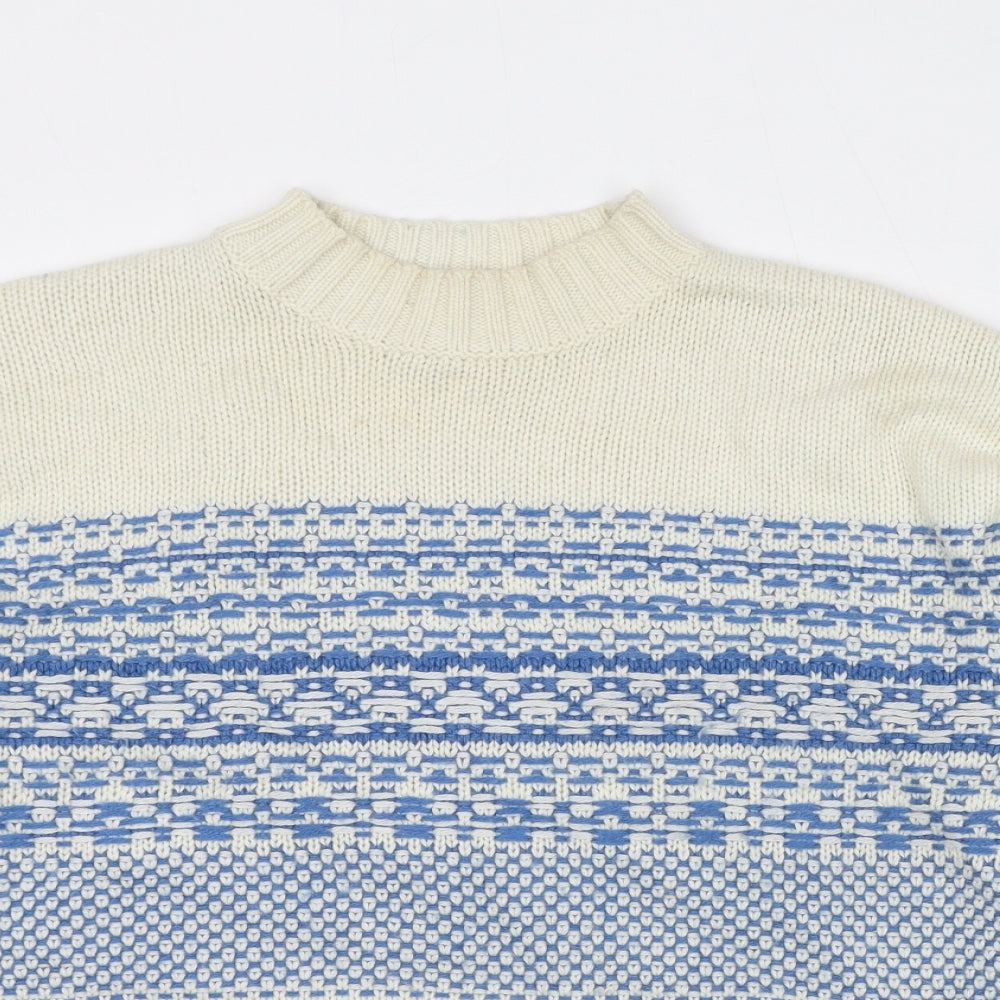 Per Una Womens Beige Round Neck Geometric Acrylic Pullover Jumper Size M