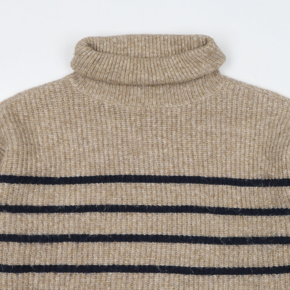 Marks and Spencer Womens Beige Roll Neck Striped Polyester Pullover Jumper Size M