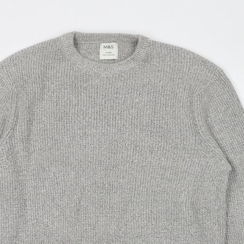 Marks and Spencer Mens Grey Crew Neck Polyamide Pullover Jumper Size M Long Sleeve