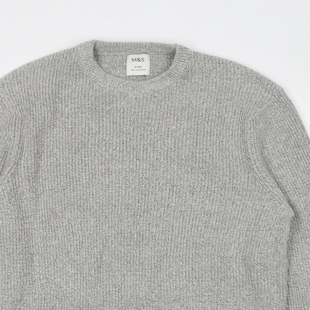 Marks and Spencer Mens Grey Crew Neck Polyamide Pullover Jumper Size M Long Sleeve