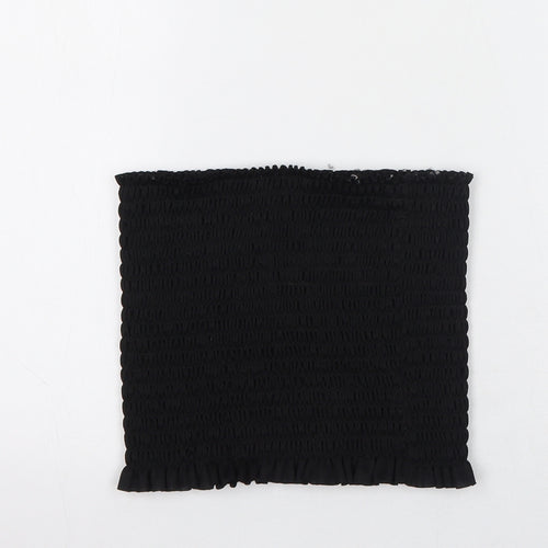 Buzy Womens Black Polyester Cropped Tank Size L Square Neck - Strapless Shirred