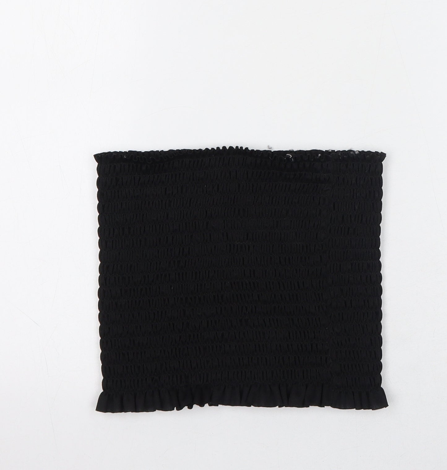 Buzy Womens Black Polyester Cropped Tank Size L Square Neck - Strapless Shirred