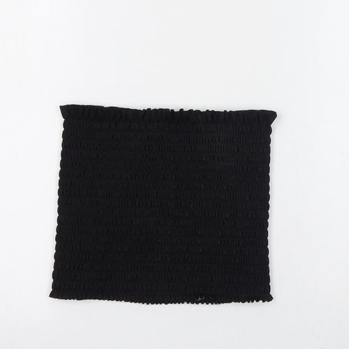 Buzy Womens Black Polyester Cropped Tank Size L Square Neck - Strapless Shirred