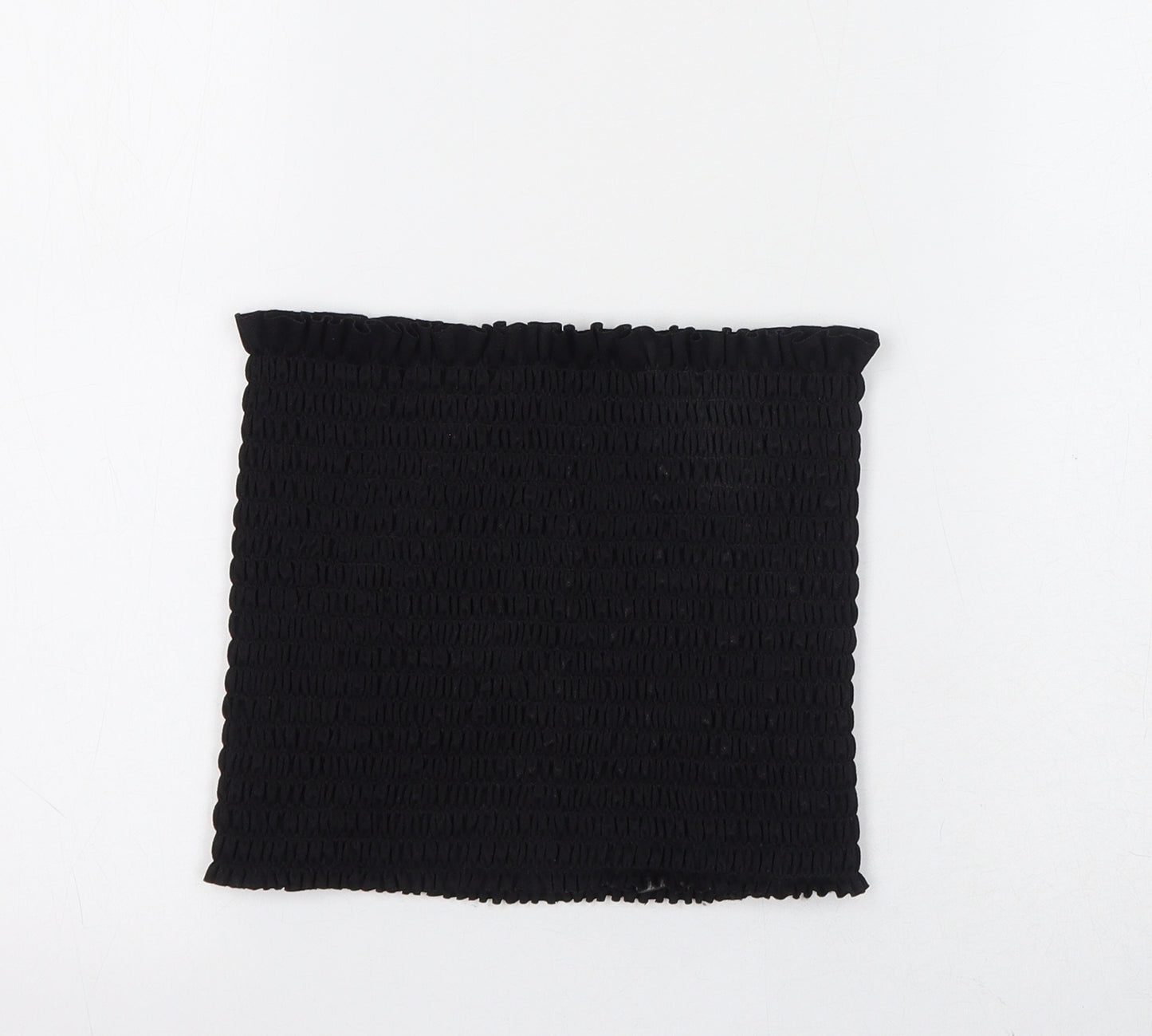 Buzy Womens Black Polyester Cropped Tank Size L Square Neck - Strapless Shirred