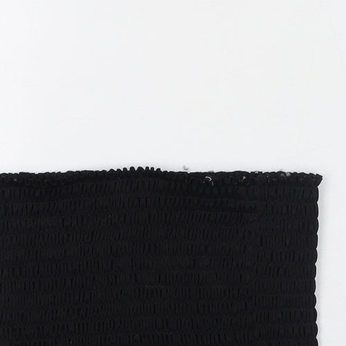 Buzy Womens Black Polyester Cropped Tank Size L Square Neck - Strapless Shirred