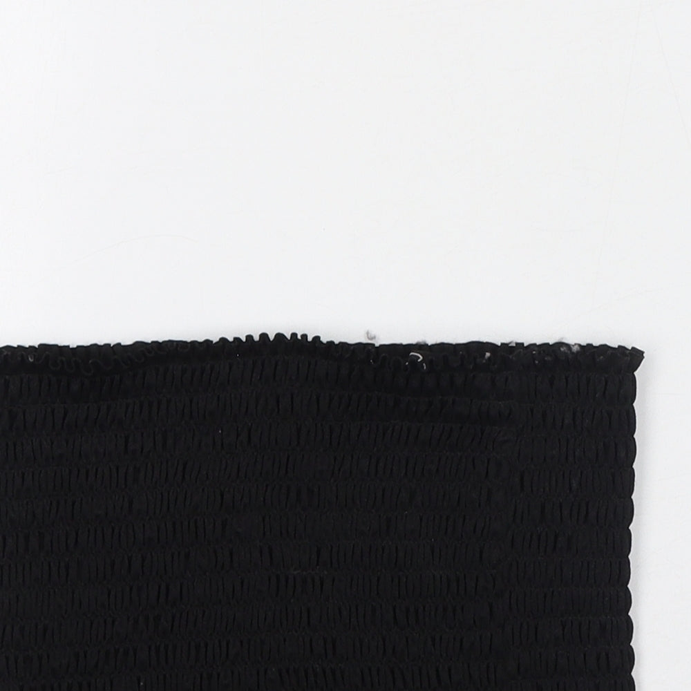 Buzy Womens Black Polyester Cropped Tank Size L Square Neck - Strapless Shirred