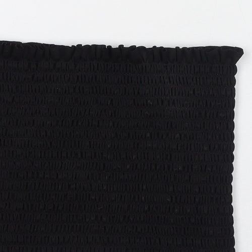 Buzy Womens Black Polyester Cropped Tank Size L Square Neck - Strapless Shirred
