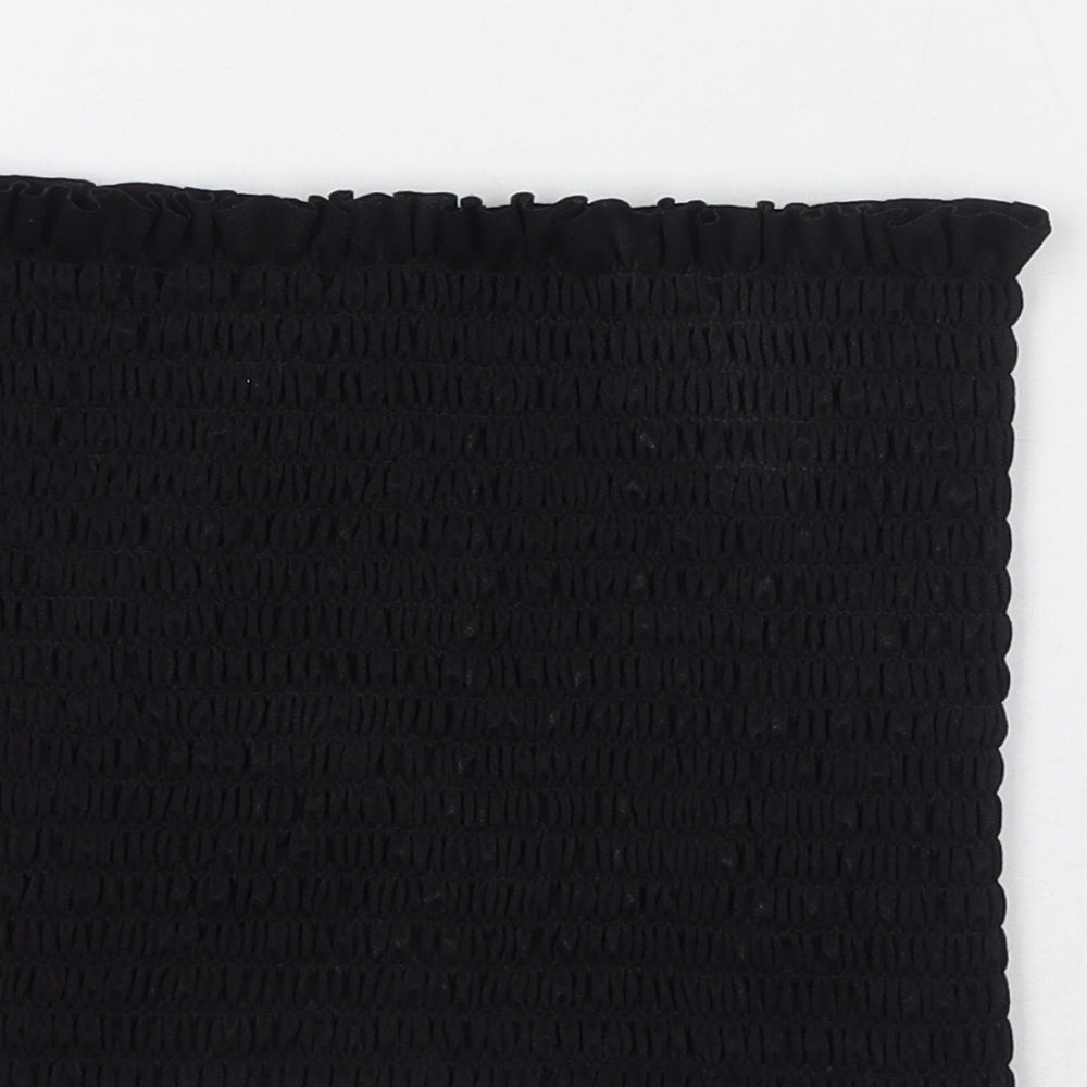 Buzy Womens Black Polyester Cropped Tank Size L Square Neck - Strapless Shirred