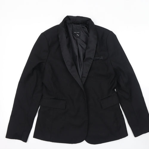 New Look Womens Black Polyester Jacket Blazer Size 12 Button