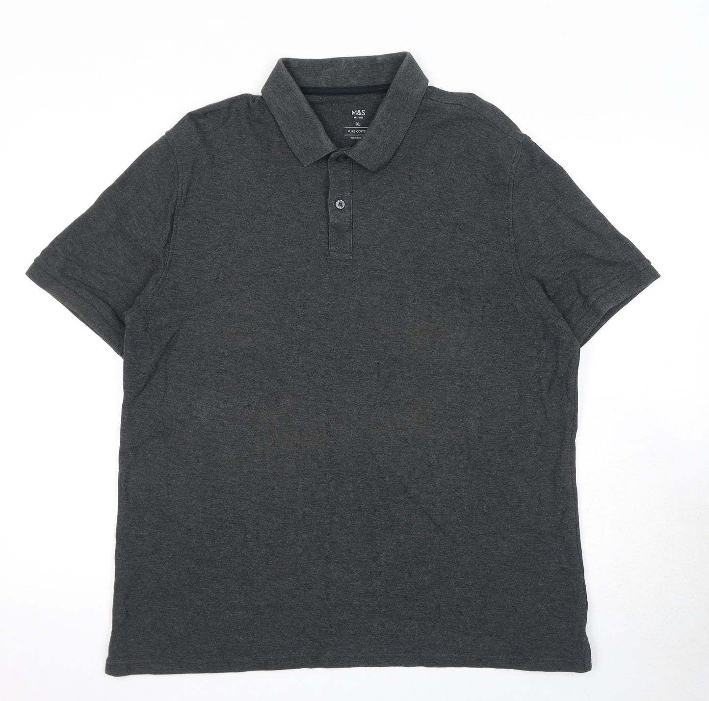 Marks and Spencer Mens Grey Cotton Polo Size XL Collared Button