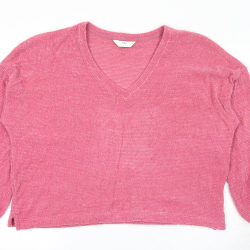 Marks and Spencer Womens Pink V-Neck Polyester Pullover Jumper Size L