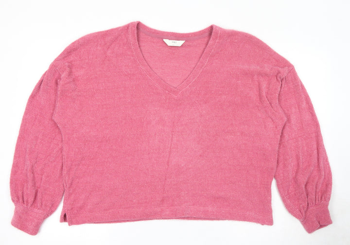Marks and Spencer Womens Pink V-Neck Polyester Pullover Jumper Size L