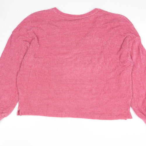 Marks and Spencer Womens Pink V-Neck Polyester Pullover Jumper Size L