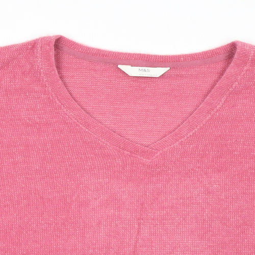 Marks and Spencer Womens Pink V-Neck Polyester Pullover Jumper Size L