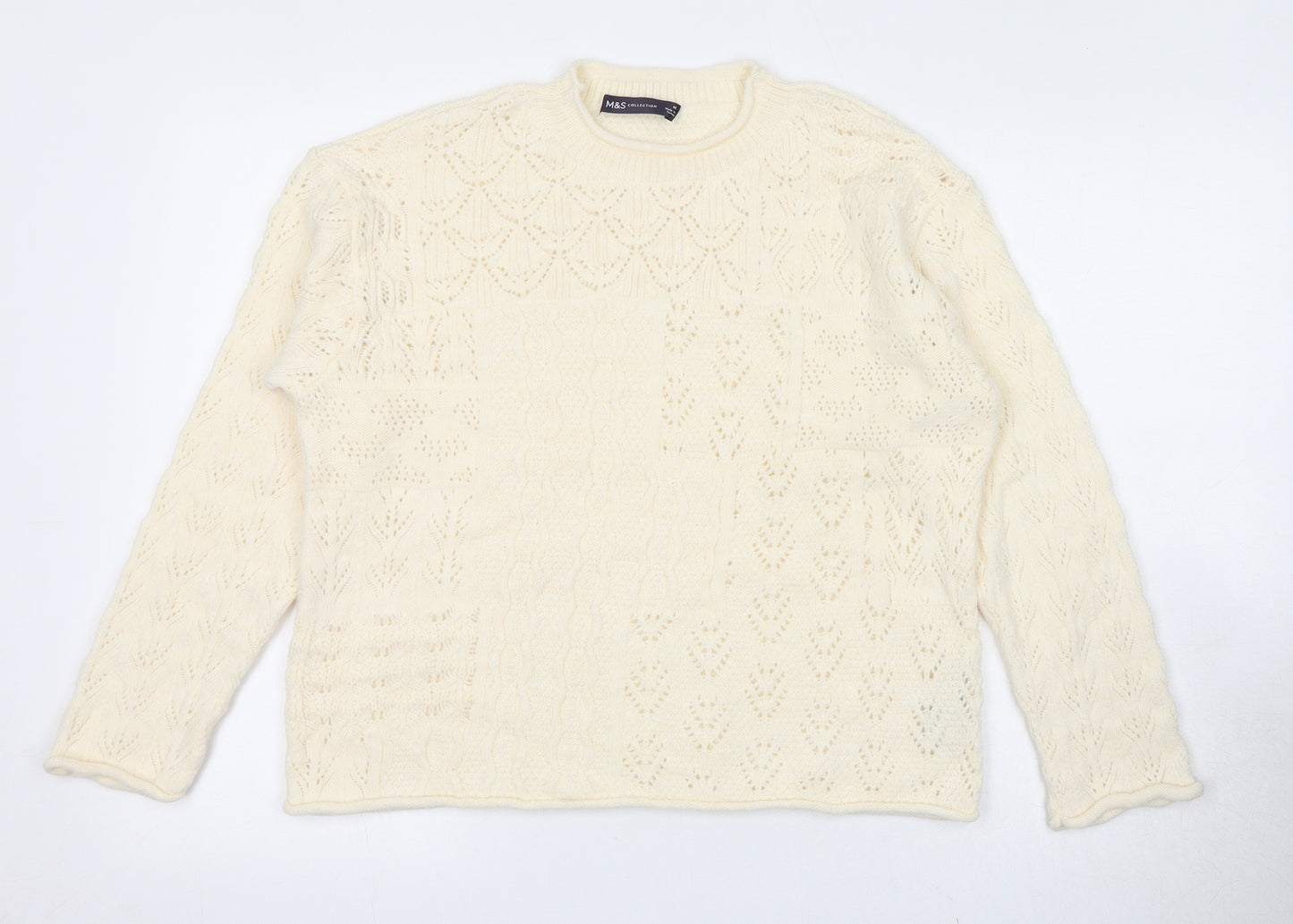 Marks and Spencer Womens Ivory Round Neck Acetate Pullover Jumper Size M
