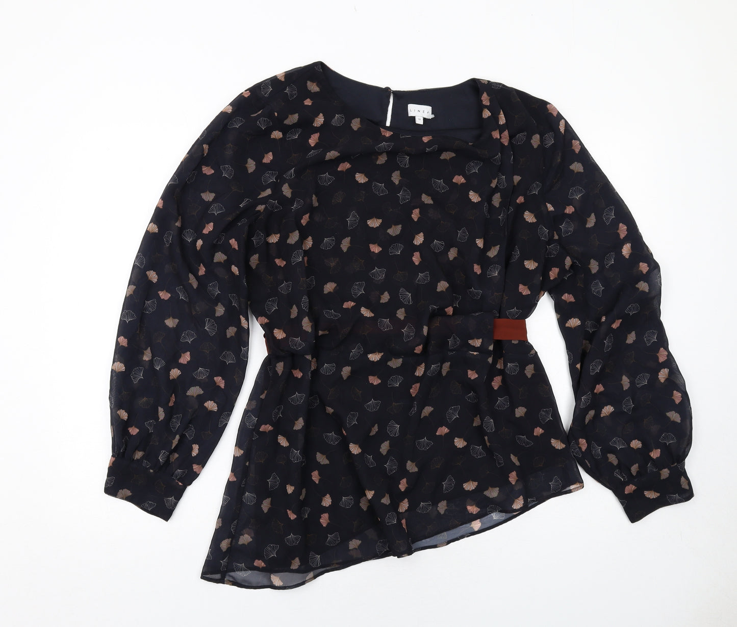 Linea Womens Blue Geometric Polyester Basic Blouse Size 18 Round Neck