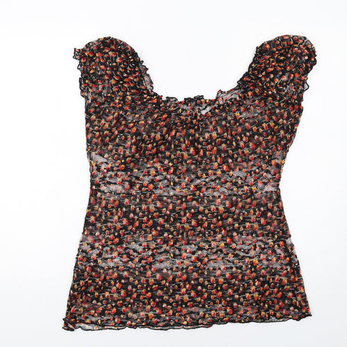 Per Una Womens Black Geometric Polyester Basic Blouse Size 18 Round Neck