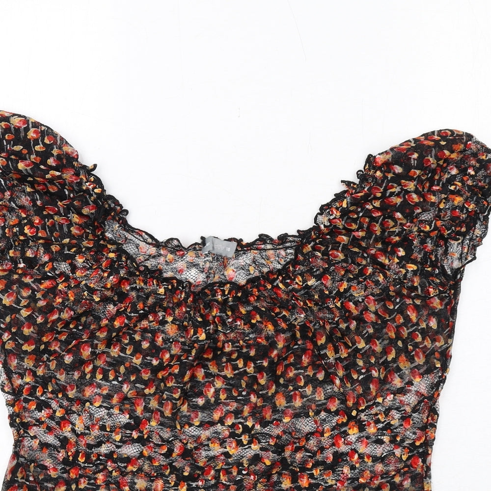 Per Una Womens Black Geometric Polyester Basic Blouse Size 18 Round Neck