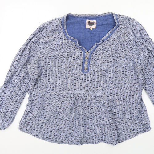 MANTARAY PRODUCTS Womens Blue Geometric Cotton Basic Blouse Size 20 V-Neck