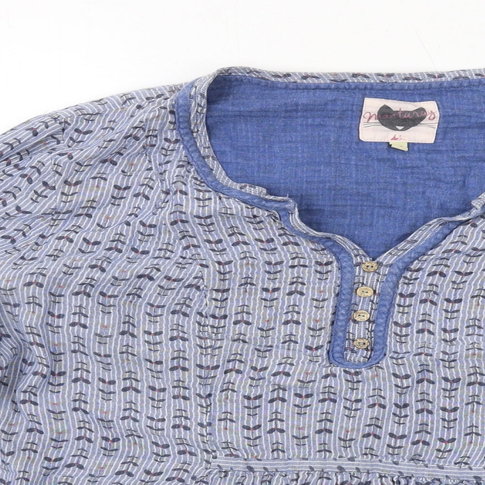 MANTARAY PRODUCTS Womens Blue Geometric Cotton Basic Blouse Size 20 V-Neck