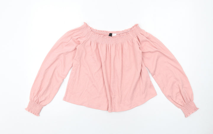H&M Womens Pink Polyester Basic Blouse Size S Boat Neck