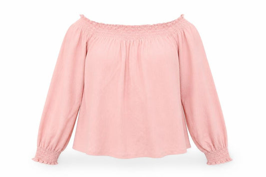 Front view of H&M women’s pink polyester basic blouse, size S, boat neck